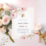 Beige Bogen rosa Blütenbögen geschmiedet Sweet 16 Einladung<br><div class="desc">Weißer Bogen und beige,  cremefarbener Hintergrund. Rosa Blume und beige Bögen. Personalisieren und fügen Sie einen Namen,  Alter und Details hinzu.</div>
