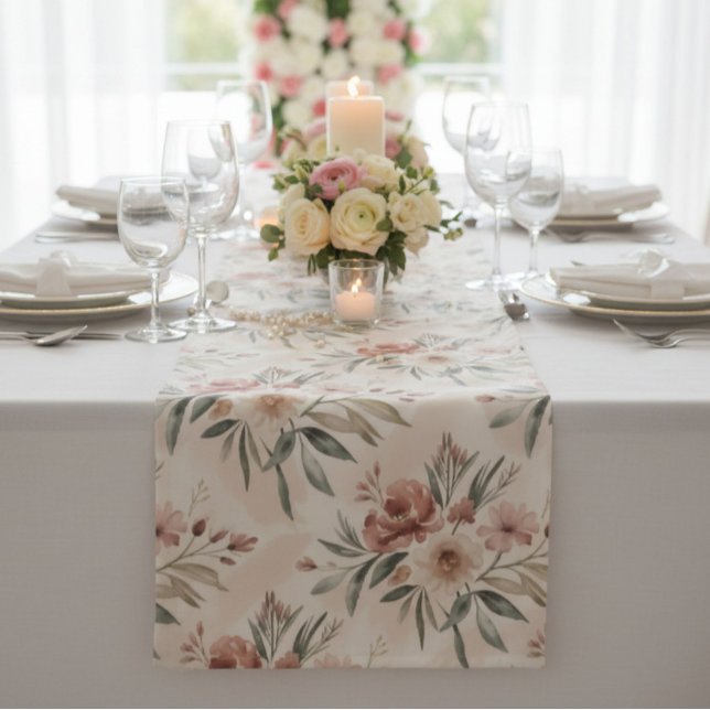Beige Boho Blumen  Kurzer Tischläufer (Von Creator hochgeladen)