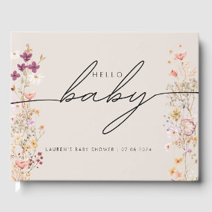 Beige Boho Chic Wildblume Baby Showbook Gästebuch