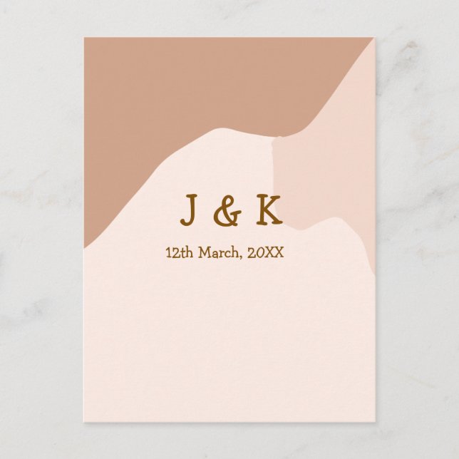 Beige boho curvy orange Brautdatum Postkarte (Vorderseite)