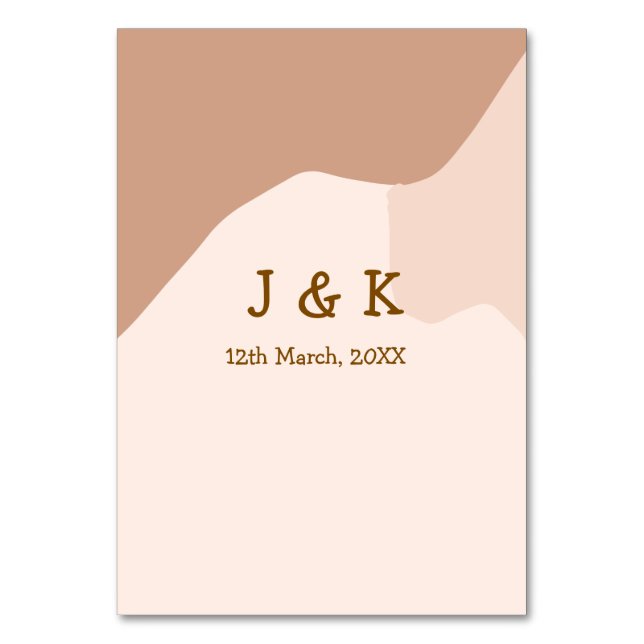 Beige boho curvy orange Brautdatum Tischnummer (Vorderseite)