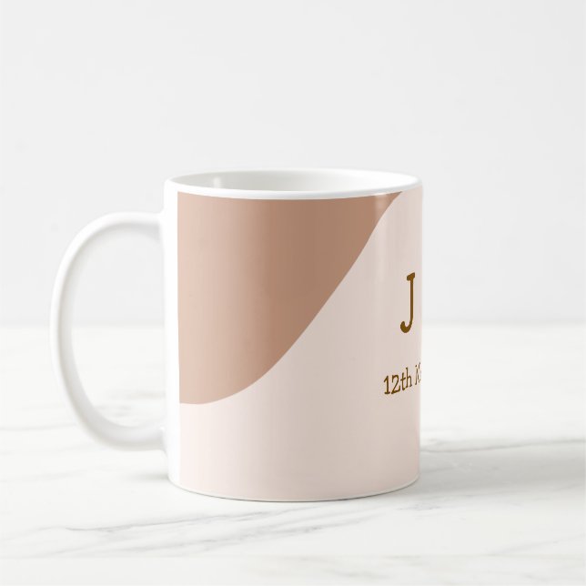 Beige boho curvy orange wedding name date kaffeetasse (Links)