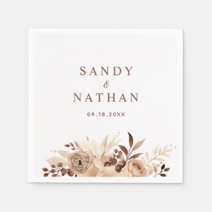 Beige Boho Floral Wedding Napkin Serviette
