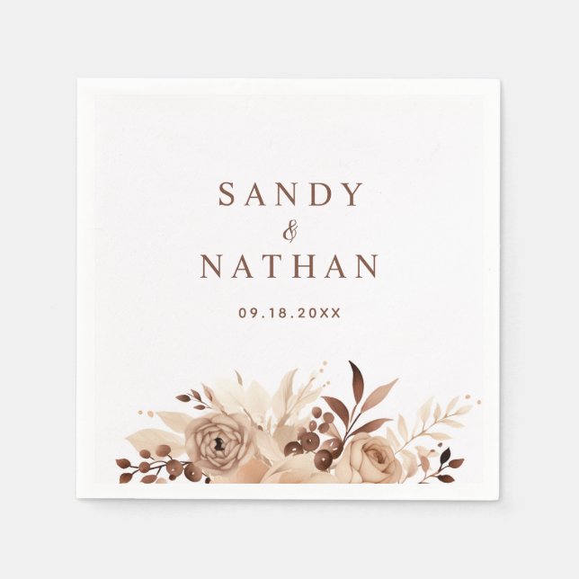 Beige Boho Floral Wedding Napkin Serviette (Vorderseite)