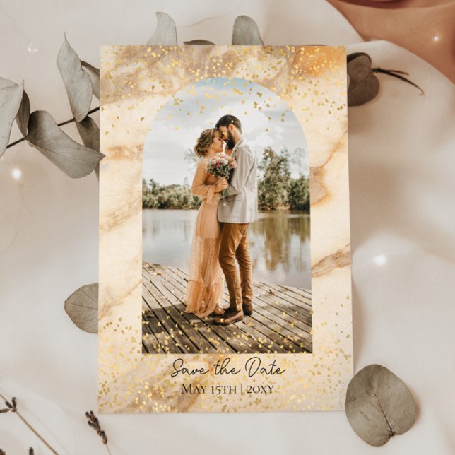 Beige Boho Frame Foto Save the Date Hochzeit Einladung (Von Creator hochgeladen)