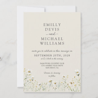 Beige Boho Gänseblümchen Wildblumen Gartenhochzeit Einladung