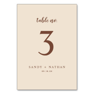 Beige Boho Hochzeit Tischnummer