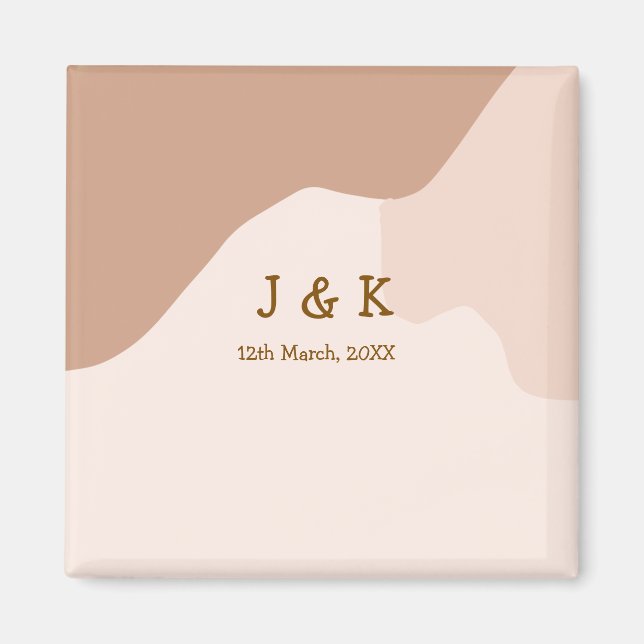 Beige Boho kurvige orange Hochzeit Name Datum Magnet (Vorne)
