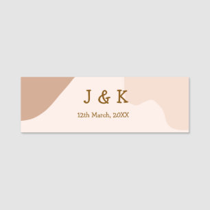 Beige Boho kurvige orange Hochzeit Name Datum Namensschild