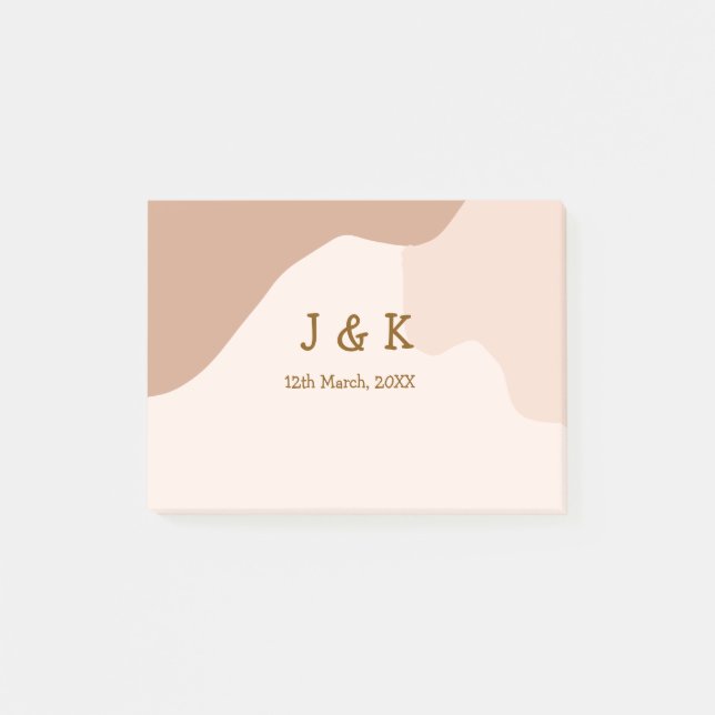 Beige Boho kurvige orange Hochzeit Name Datum Post-it Klebezettel (Vorderseite)