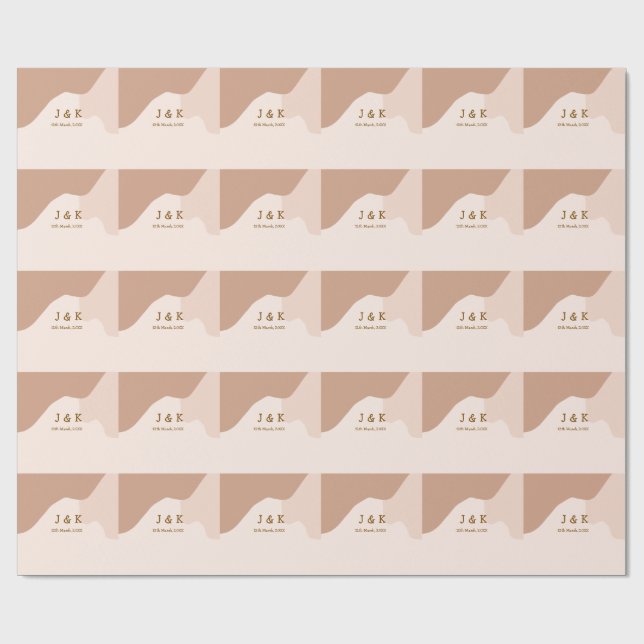 Beige Boho kurviger orange Hochzeit Name Datum Geschenkpapier (Flach)