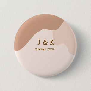 Beige Boho kurviges orange Hochzeit Name Datum Button