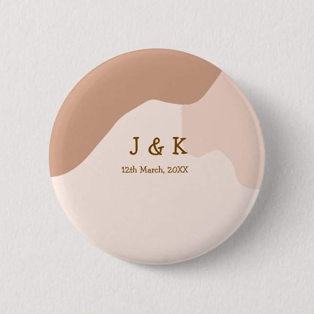 Beige Boho kurviges orange Hochzeit Name Datum Button (Vorderseite)