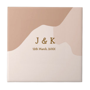 Beige Boho kurviges orange Hochzeit Name Datum Fliese
