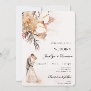 Beige Boho mit Braut- und Bräutigam-Hochzeit Einladung