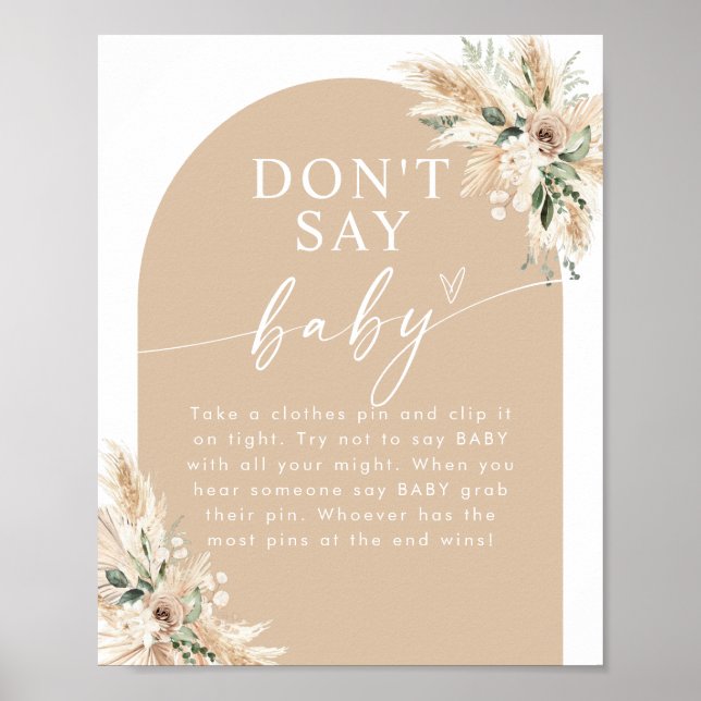 Beige Boho Pampas Grass Baby Dusche Poster (Vorne)