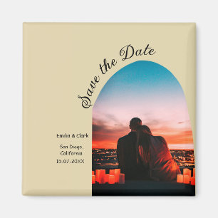 Beige boho Save the Date QR Modernes Foto Magnet