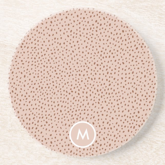 Beige & Boho Terracotta Brown Dots Monogramm Getränkeuntersetzer (Vorne)
