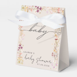 Beige Boho Wildblume Babydusche Geschenk Geschenkschachtel
