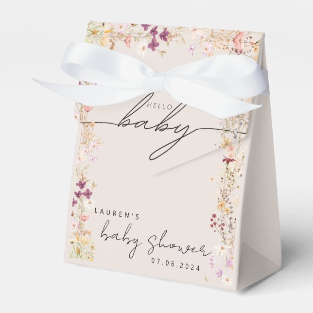 Beige Boho Wildblume Babydusche Geschenk Geschenkschachtel (Vorderseite)