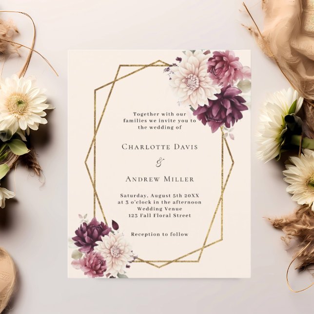 Beige bordeauxfarbene, geometrische Hochzeitseinla (Von Creator hochgeladen)