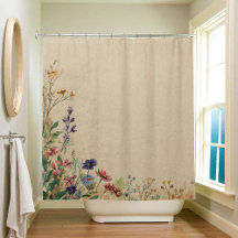 Beige Border Rustic Boho Wildblume Dusche Curtai