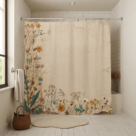 Beige Border Rustic Boho Wildblume Duschvorhang