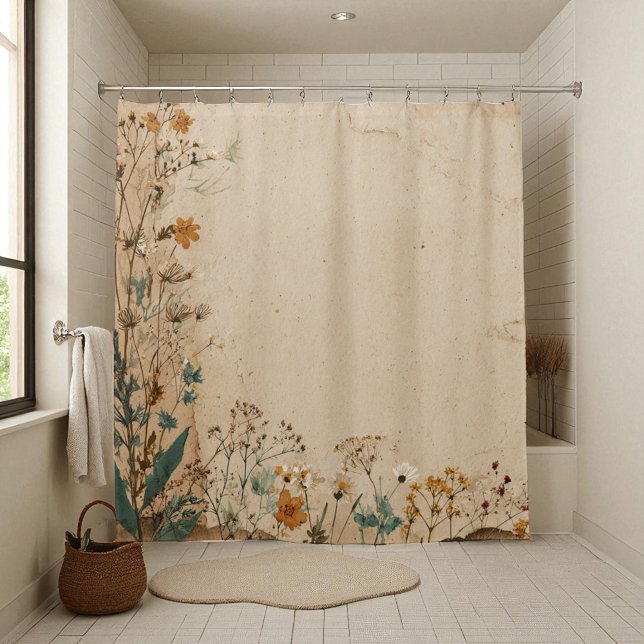 Beige Border Rustic Boho Wildblume Duschvorhang (Beige Border Rustic Boho Wildflower Shower Curtain)