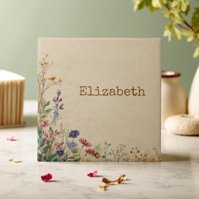 Beige Border Rustic Boho Wildblume Fliese (Beige Border Rustic Boho Wildflower Ceramic Tile)