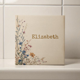 Beige Border Rustic Boho Wildblume Fliese