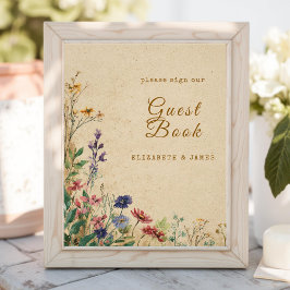 Beige Border Rustic Boho Wildblume GuestBook Sign Fotodruck