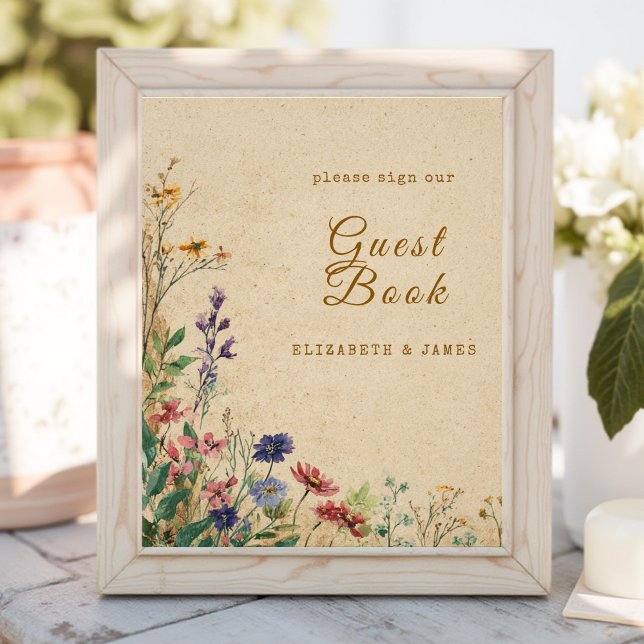 Beige Border Rustic Boho Wildblume GuestBook Sign Fotodruck (Von Creator hochgeladen)