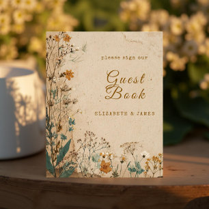 Beige Border Rustic Boho Wildblume GuestBook Sign Fotodruck