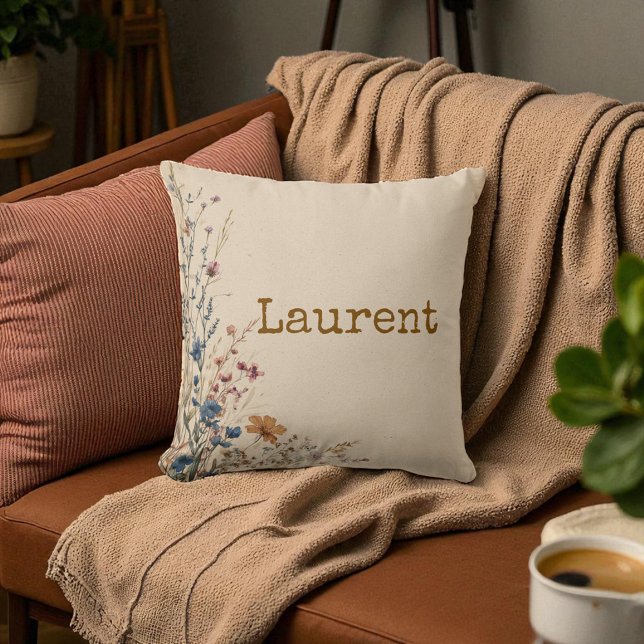 Beige Border Rustic Boho Wildblume Kissen (Beige Border Rustic Boho Wildflower Throw Pillow)