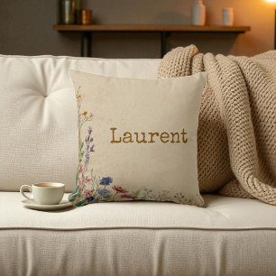 Beige Border Rustic Boho Wildblume Kissen