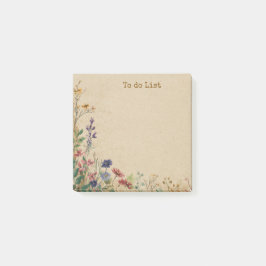 Beige Border Rustic Boho Wildblume Post-it Klebezettel