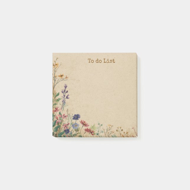 Beige Border Rustic Boho Wildblume Post-it Klebezettel (Vorderseite)
