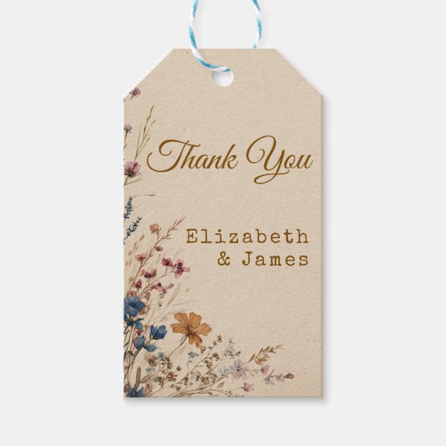 Beige Border Rustic Boho Wildblume Wedding Geschenkanhänger (Vorderseite)
