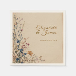 Beige Border Rustic Boho Wildblume Wedding Serviette