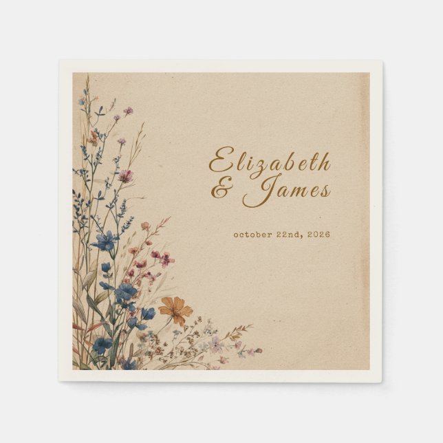 Beige Border Rustic Boho Wildblume Wedding Serviette (Vorderseite)