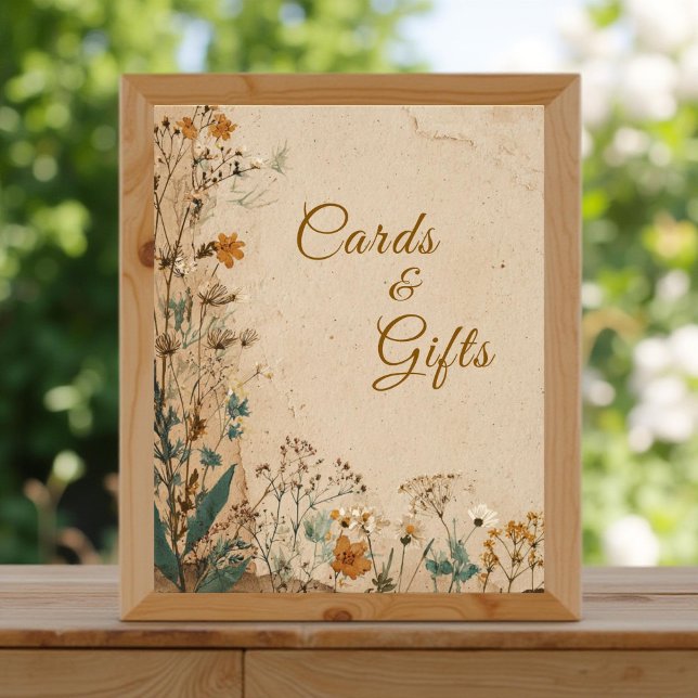 Beige Border Rustic Boho Wildblume Wedding Sign Fotodruck (Von Creator hochgeladen)