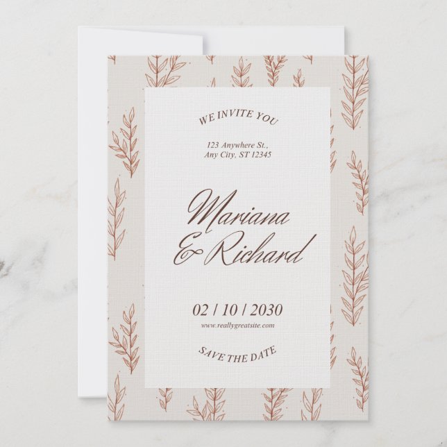 Beige Botanical Boho Wedding Invitation  (Devant)