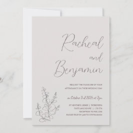 Beige botanische minimalistische Hochzeitsfeiern Einladung