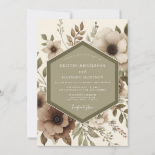 Beige botanische romantische Hochzeit Einladung