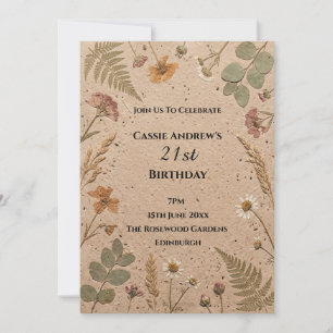 Beige Botanischer Meilenstein-Geburtstag Einladung