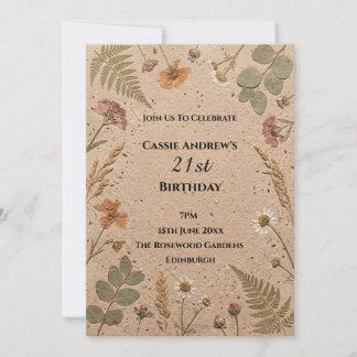 Beige Botanischer Meilenstein-Geburtstag Einladung