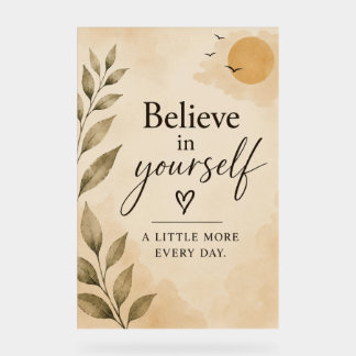 Beige Botanisches Positives Zitat Acrylschild