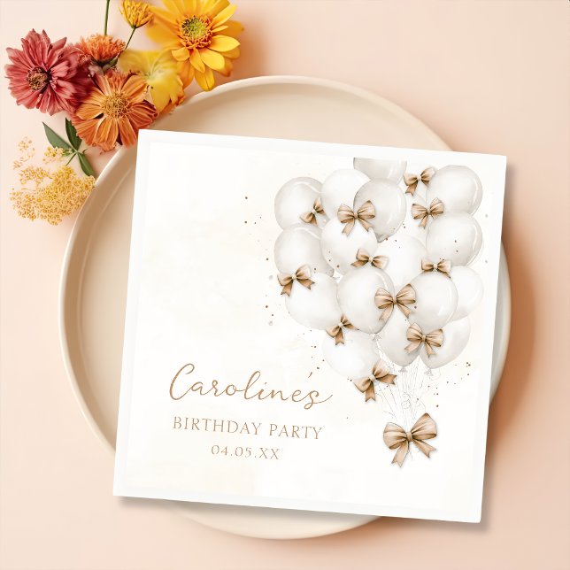 Beige Bow Balloons Birthday Napkins Serviette (Von Creator hochgeladen)