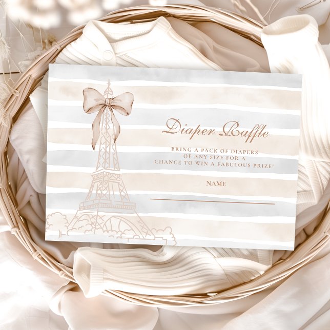 Beige Bow Bonjour Bebe Baby Showdiapper Raffle Begleitkarte (Von Creator hochgeladen)