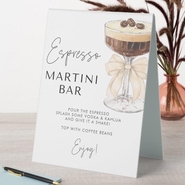 Beige Bow Espresso Martini Bar Sign Tischaufsteller (In Situ (Tisch))
